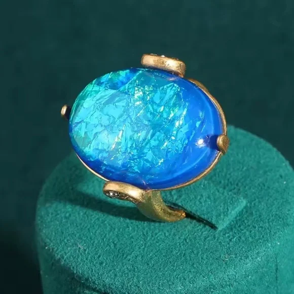 Imperial Blue Opal Ring Handcrafted Brass with Regal Elegance